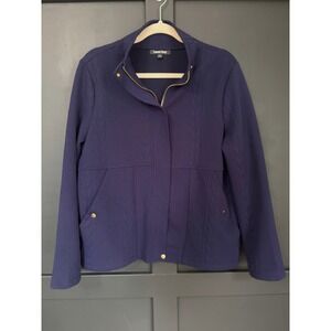 Laurel Grey Textured Zip Jacket Navy Minimalist Quiet Luxury Career L